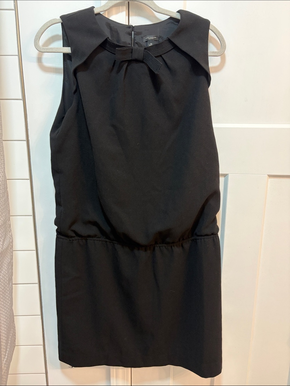 Ann Taylor Black Sleeveless Mini Dress with Neck Bow Detail